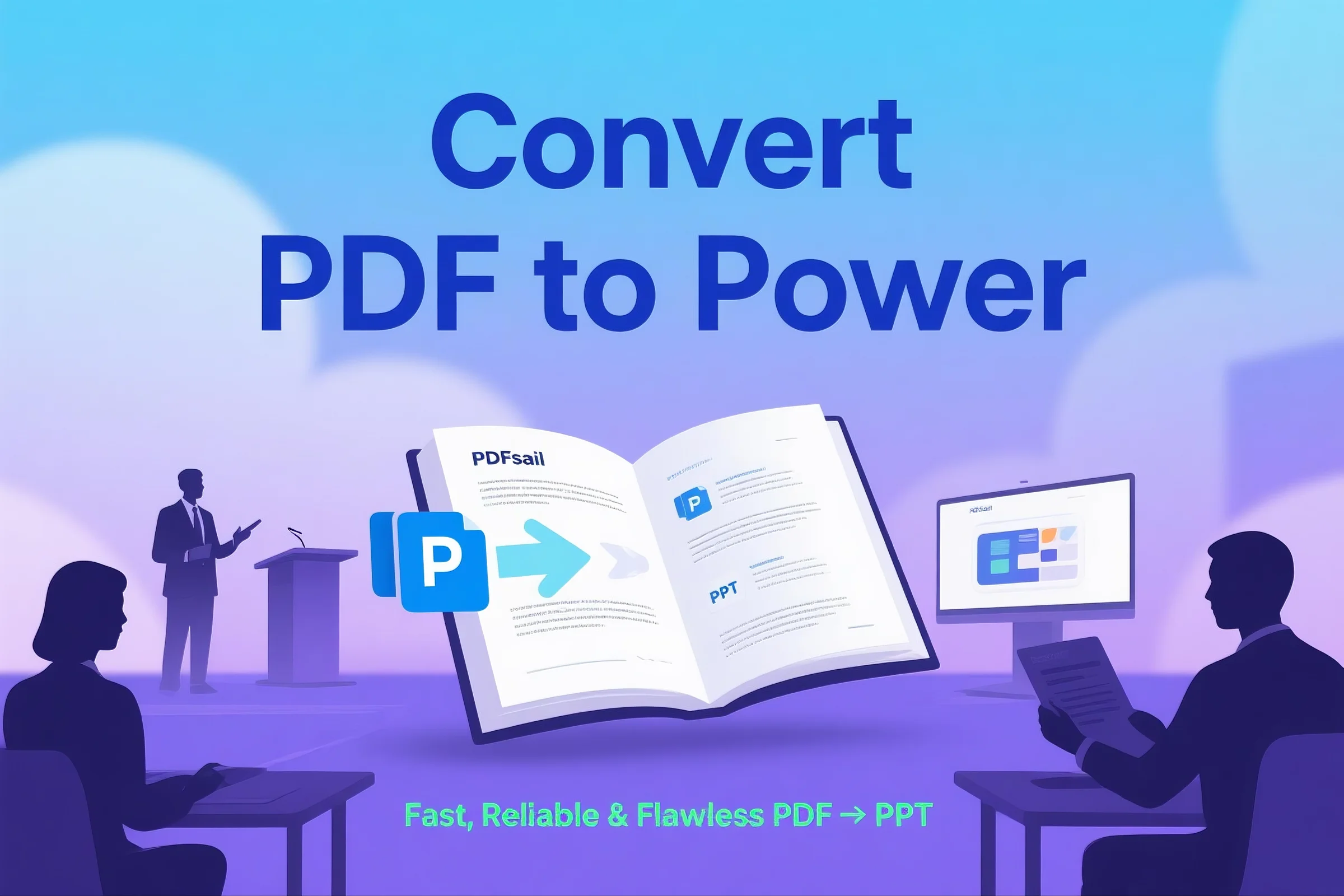 Screenshot of PDFsail interface converting a PDF file into PowerPoint slides