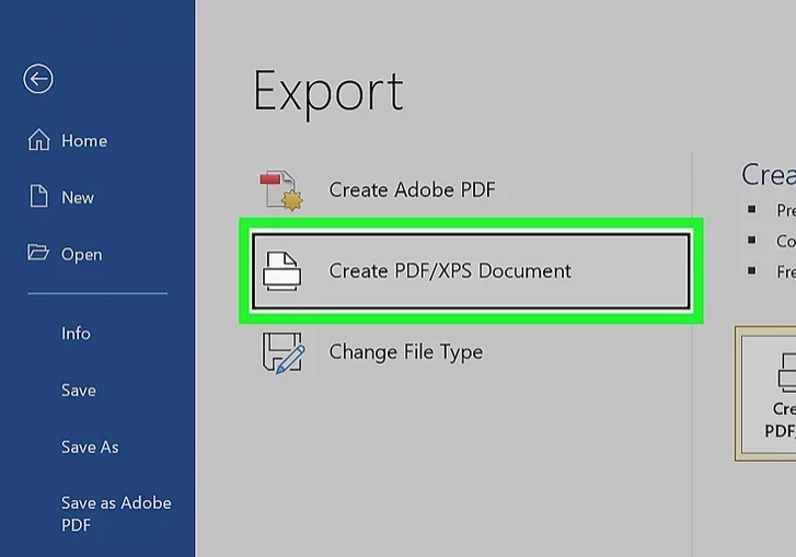 4. Click Create PDF/XPS  
